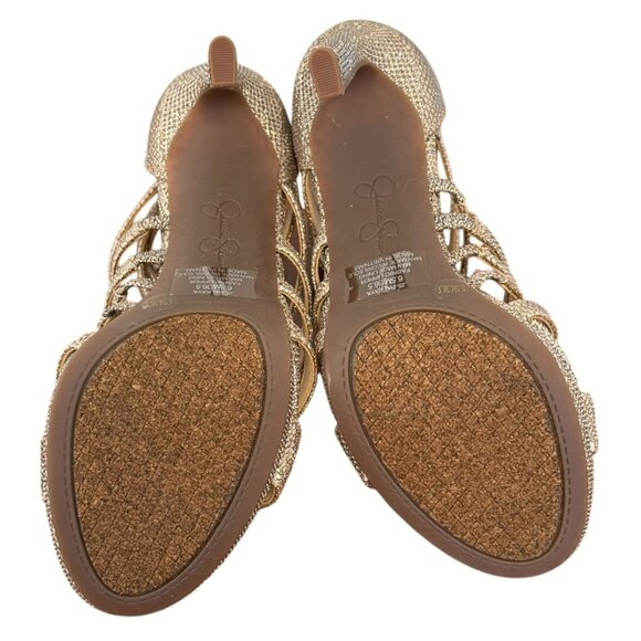 NWOT Jessica Simpson Palkaya Gold Glitter Strappy Stiletto Heel Sandals  4.25" - Picture 8 of 9